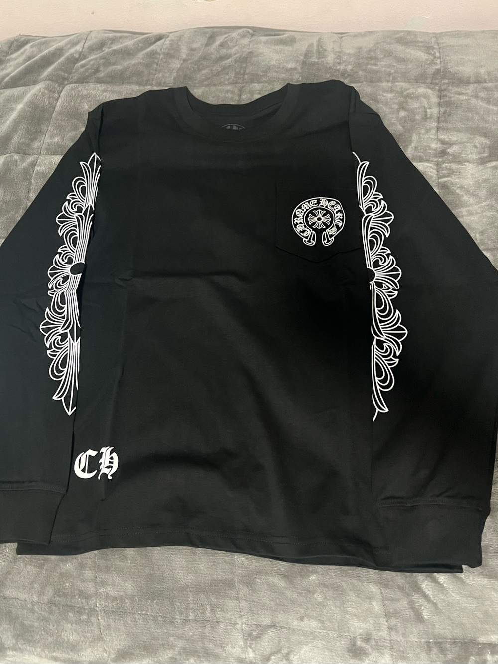 Chrome Hearts Black Crewneck Sweater with White Sleeve Graphics